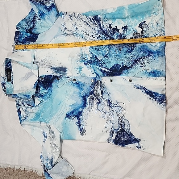 ChicMe Blue Pattern Button Down Long Sleeves Blouse - Picture 10 of 15